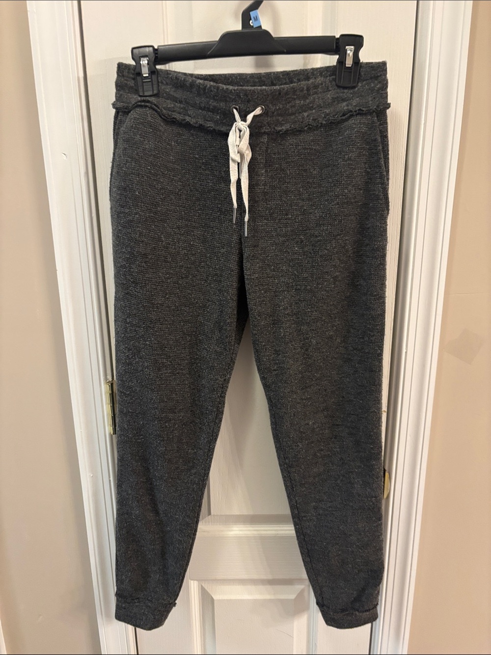 Splendid Dark Charcoal Knit Jogger Pants with White Drawstring